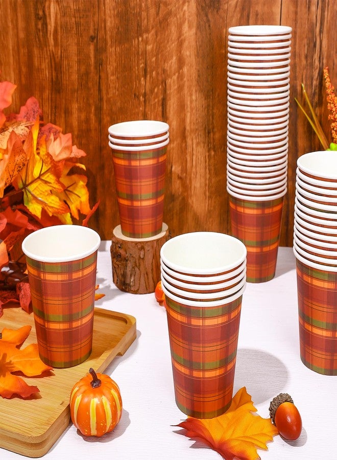 Whaline Fall Thanksgiving Paper Cups Autumn Disposable Cups Orange Red Green Buffalo Plaid Checkered Party Cup for Juice Coffee Hot Cold Drink Thanksgiving Party Supplies Table Decor, 9oz 50Pcs - Image 3